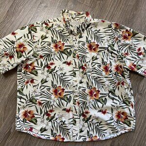 Vintage Hawaiian  Shirt Sz XL Made in Korea 100% Cotton Hibiscus flowers